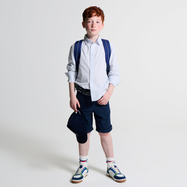 قميص بمربعات صغيرة أزرق فاتح للسيدات